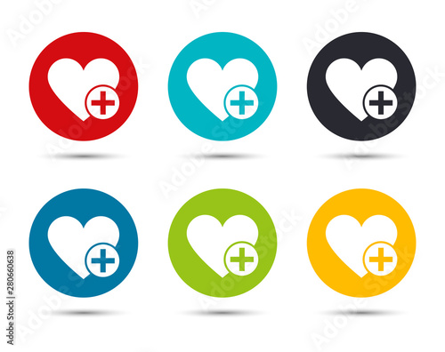 Add favorite heart icon flat round button set illustration design