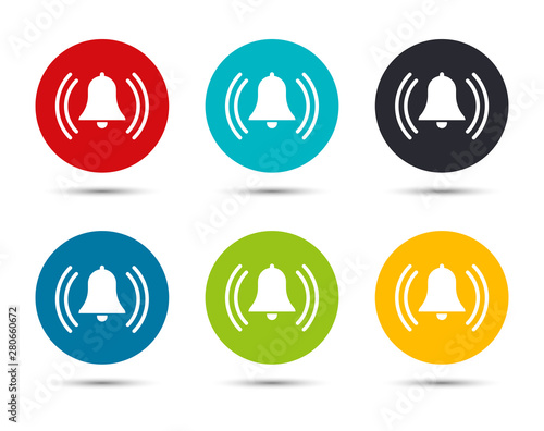 Alarm ringing bell icon flat round button set illustration design