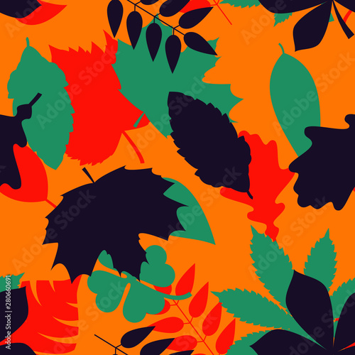 Seamless orange blue and black tree leaves textile military fashion camouflage pattern vector