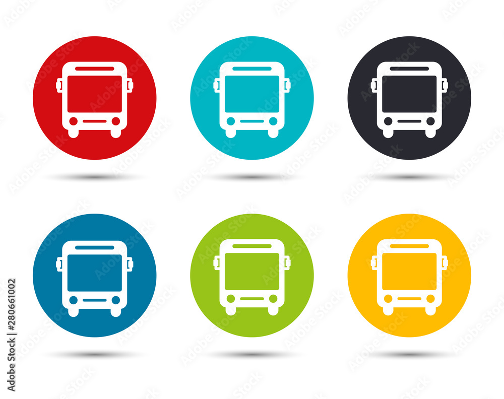 Bus icon flat round button set illustration design Bus icon flat round button set illustration design