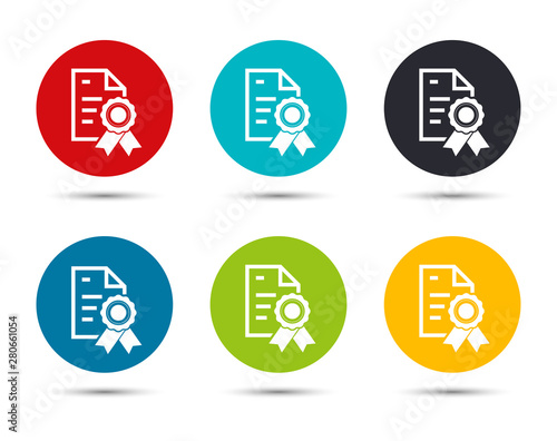 Certificate paper icon flat round button set illustration design