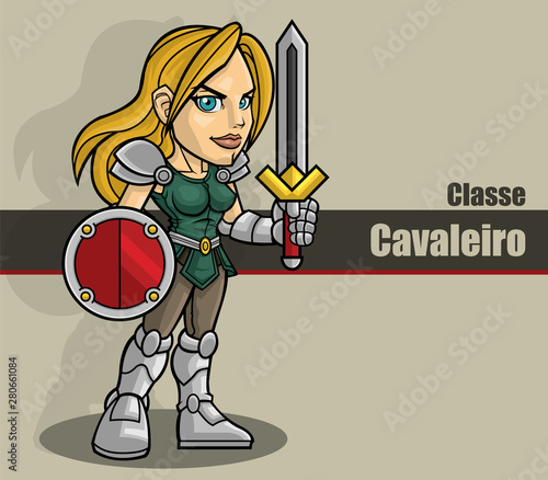 Colorful woman knight character in vector