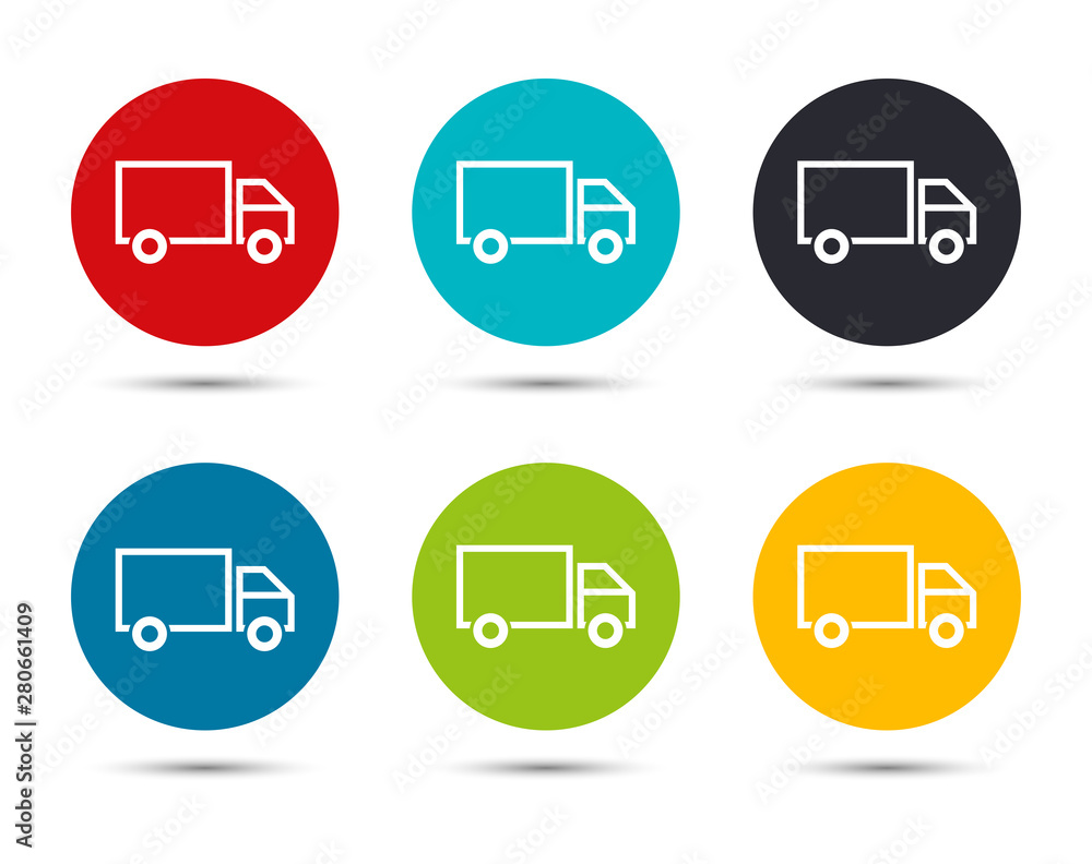 Delivery truck icon flat round button set illustration design Delivery truck icon flat round button set illustration design