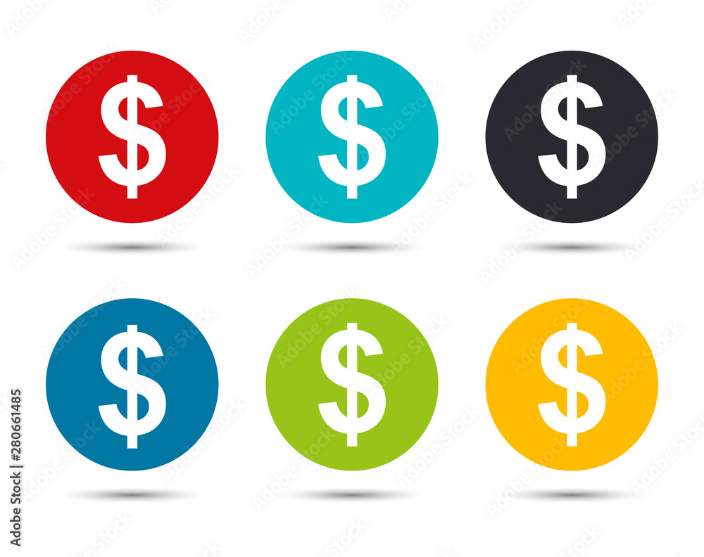 Dollar sign icon flat round button set illustration design Dollar sign icon flat round button set illustration design