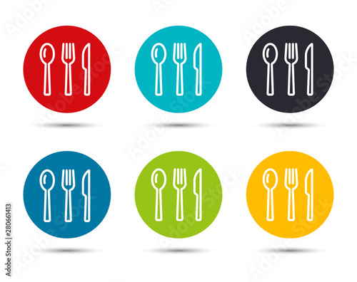 Cutlery icon flat round button set illustration design