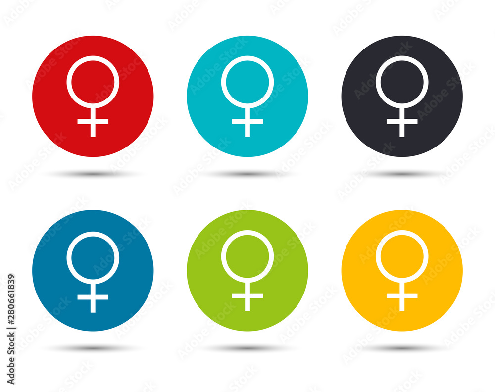 Female symbol icon flat round button set illustration design Female symbol icon flat round button set illustration design