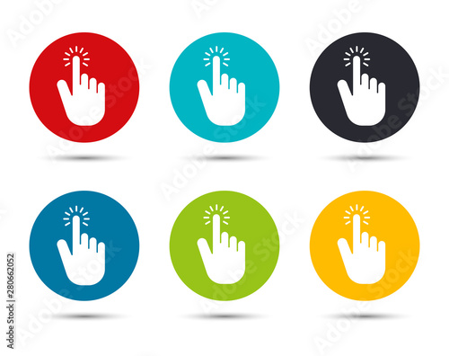 Hand cursor click icon flat round button set illustration design