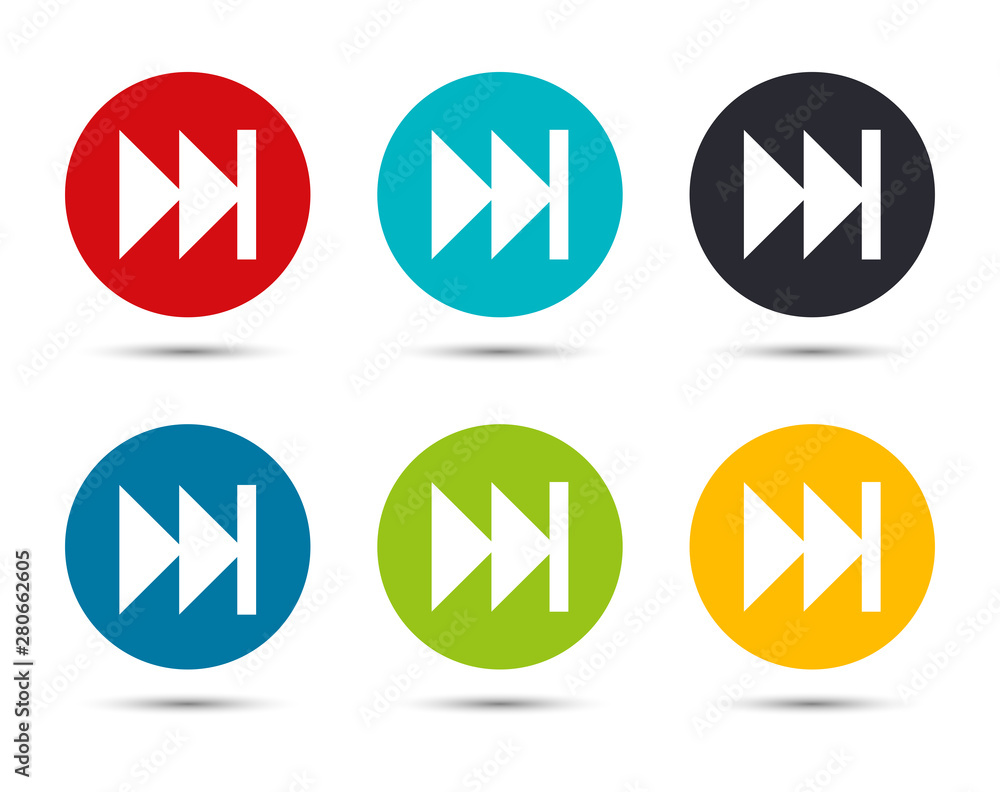 Next track playlist icon flat round button set illustration design Next track playlist icon flat round button set illustration design