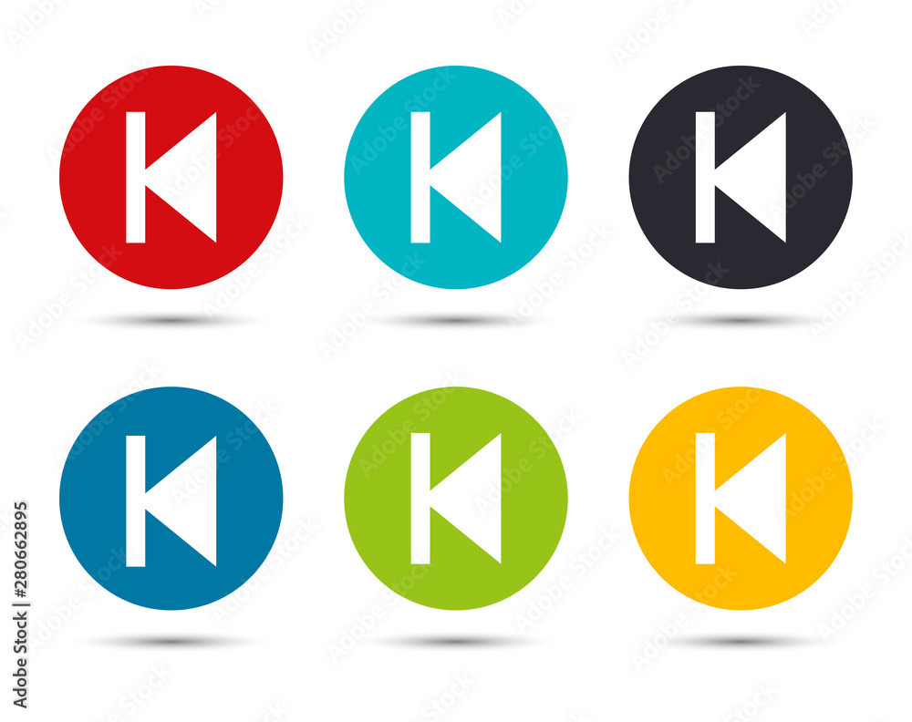 Previous track icon flat round button set illustration design Previous track icon flat round button set illustration design
