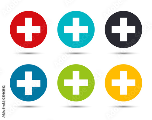 Plus icon flat round button set illustration design