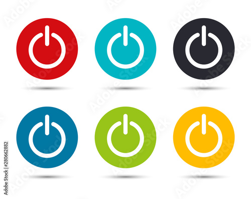 Power icon flat round button set illustration design