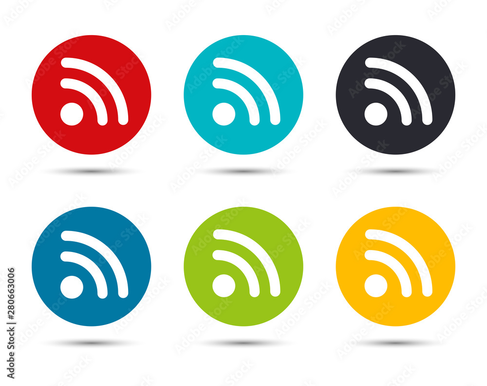 RSS Feed icon flat round button set illustration design RSS Feed icon flat round button set illustration design