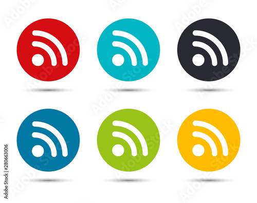 RSS Feed icon flat round button set illustration design