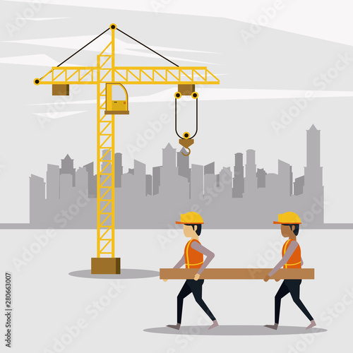 Under construction zone with workers