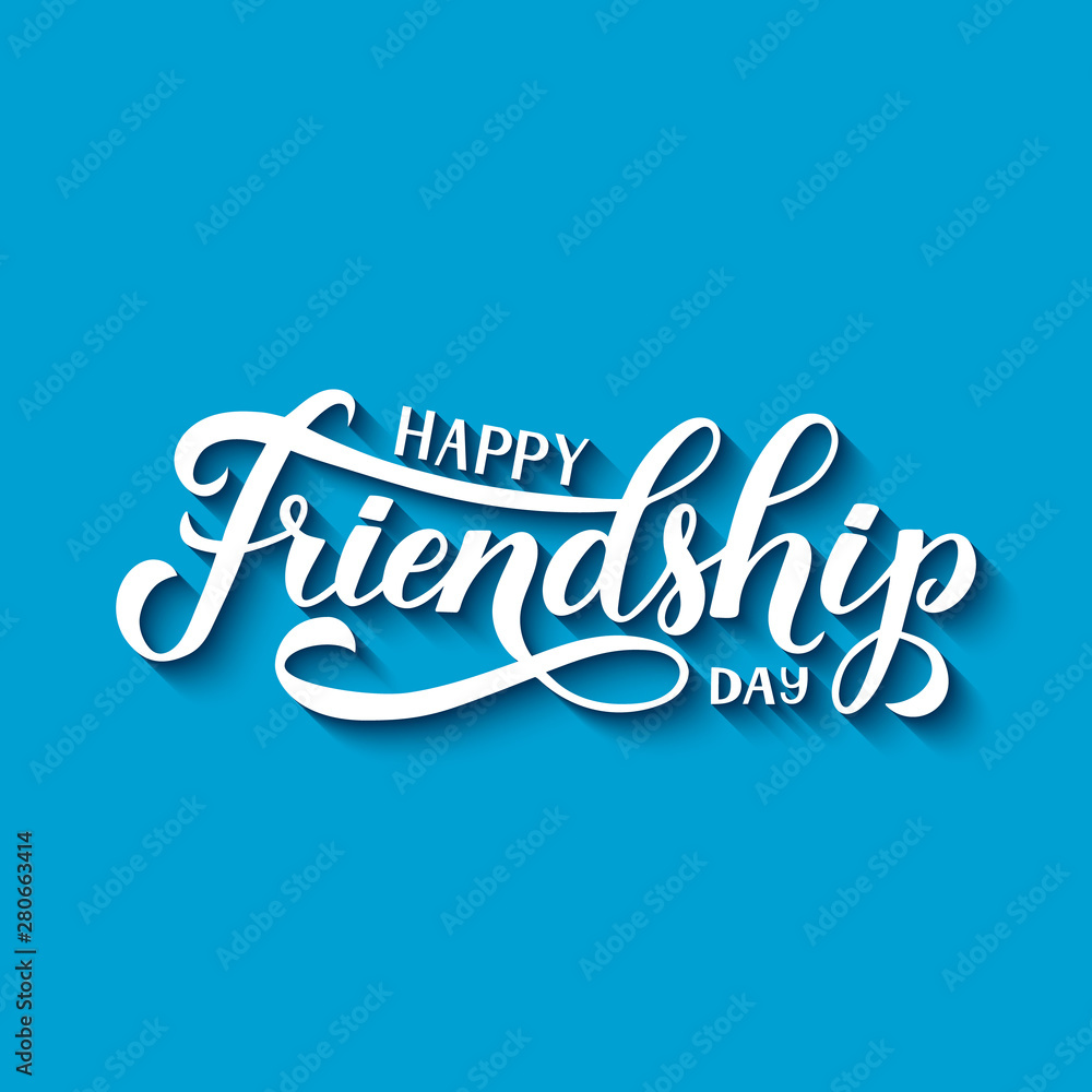 Happy Friendship Day calligraphy hand lettering on blue background. Easy to edit template for typography poster, banner, greeting card, flyer, t-shot, etc. Vector illustration. Happy Friendship Day calligraphy hand lettering on blue background. Easy to edit template for typography poster, banner, greeting card, flyer, t-shot, etc. Vector illustration.