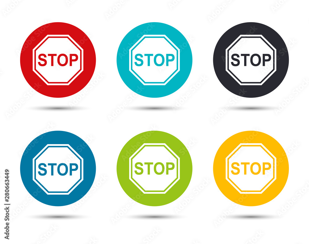 Stop sign icon flat round button set illustration design Stop sign icon flat round button set illustration design
