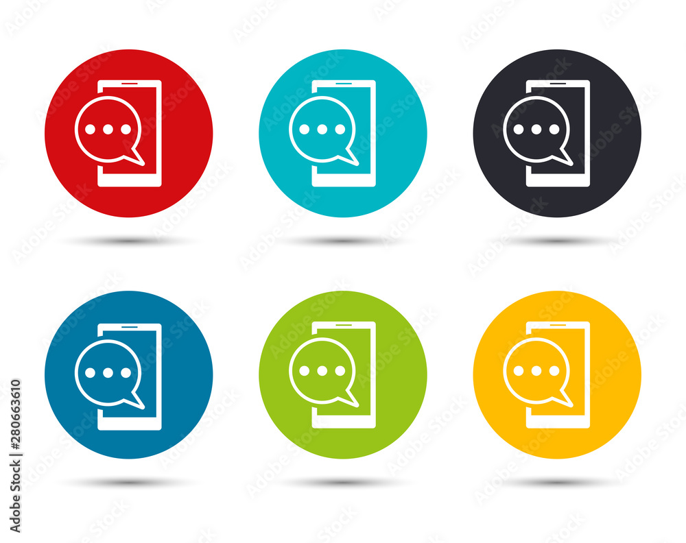 Fototapeta premium Text message phone icon flat round button set illustration design