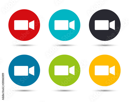 Video camera icon flat round button set illustration design