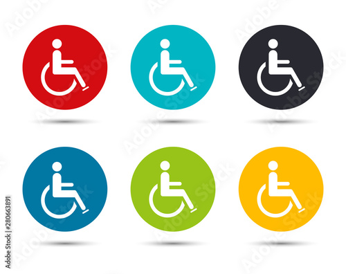 Wheelchair handicap icon flat round button set illustration design