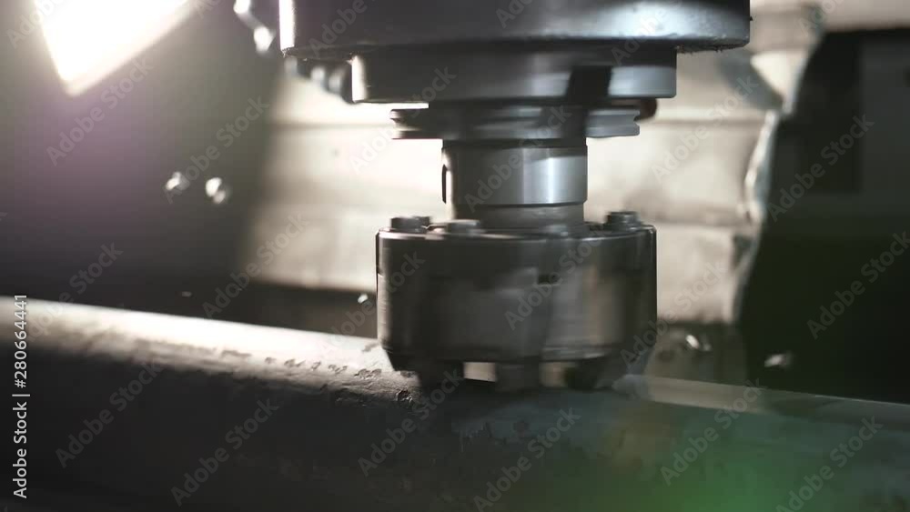 Milling Machine Produces Metal Lathe Detail on Factory Milling Machine Produces Metal Lathe Detail on Factory