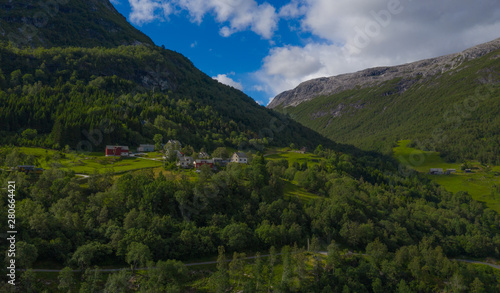 Fototapeta Naklejka Na Ścianę i Meble -  Beautiful view on Naeroydalen Valley and Peaks On Stalheim, Voss Norway