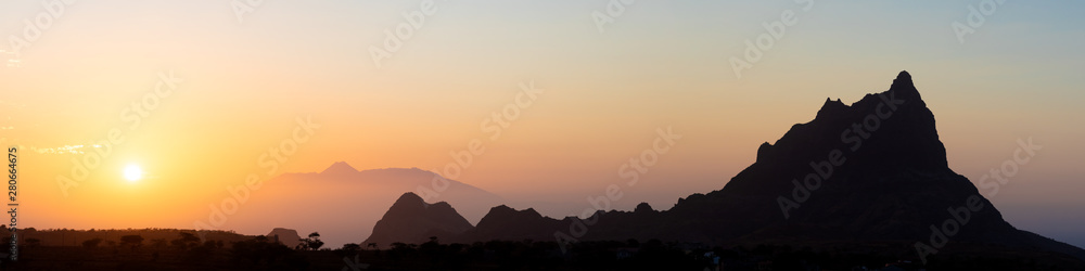 Brianda mount in Rebeirao Manuel at sunset in Santiago island in Cape Verde - Cabo Verde Brianda mount in Rebeirao Manuel at sunset in Santiago island in Cape Verde - Cabo Verde