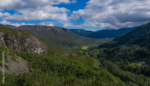 Beautiful view on Naeroydalen Valley and Peaks On Stalheim, Voss Norway