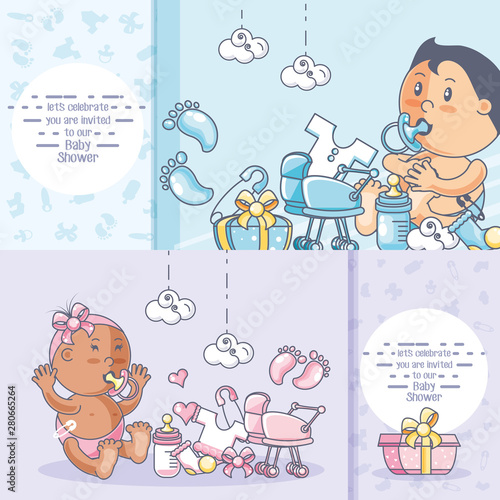 set of baby shower cards with kids