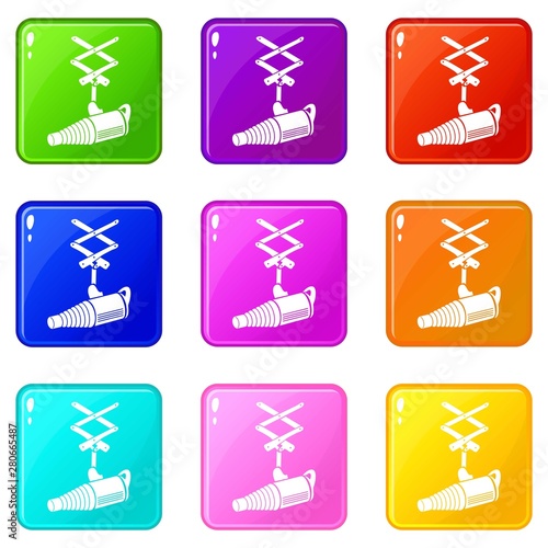 Studio flash with a conical snoot icons set 9 color collection isolated on white for any design