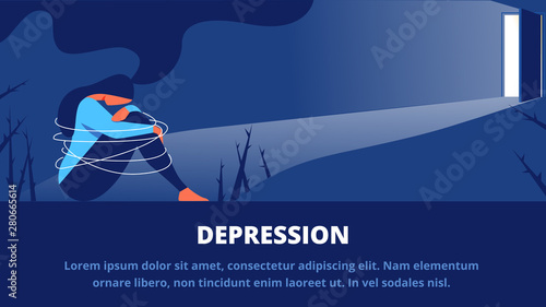 Depressed Woman Sitting in Dark in front Open Door