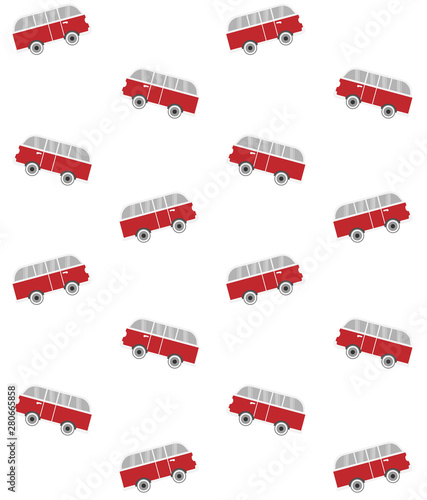 Vector seamless pattern of red flat surf van bus isolated on white background