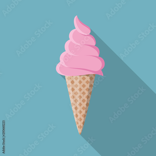 Pink ice cream in wafer cone sundae icon symbol flat design vector food