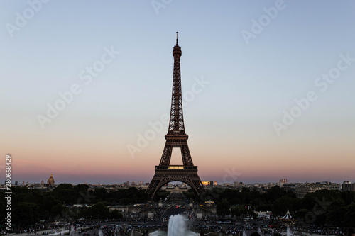 Fantastic panoramic view over the Eiffel Tower at sundown. 