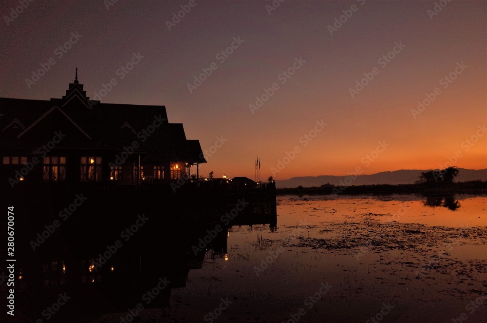 Sunset in Inle lake Myanmar