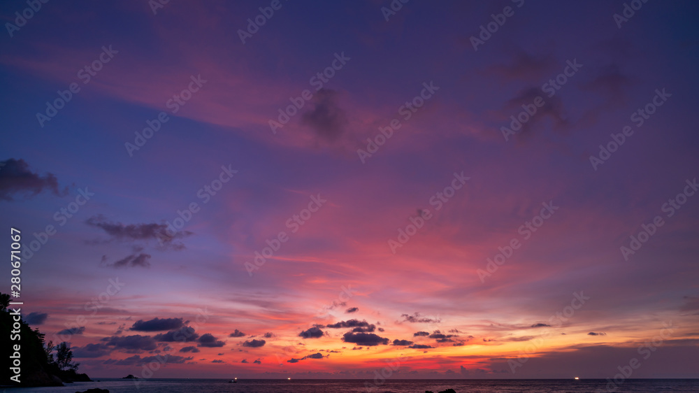 Dramatic clouds Amazing colorful majestic sky over sea in evening time,Dark Blue​ Hour Silhouette mountain
