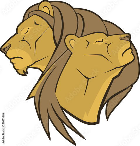 Lion and Lioness Cartoon Head