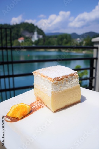 Cream cake in lake Bled Slovenia