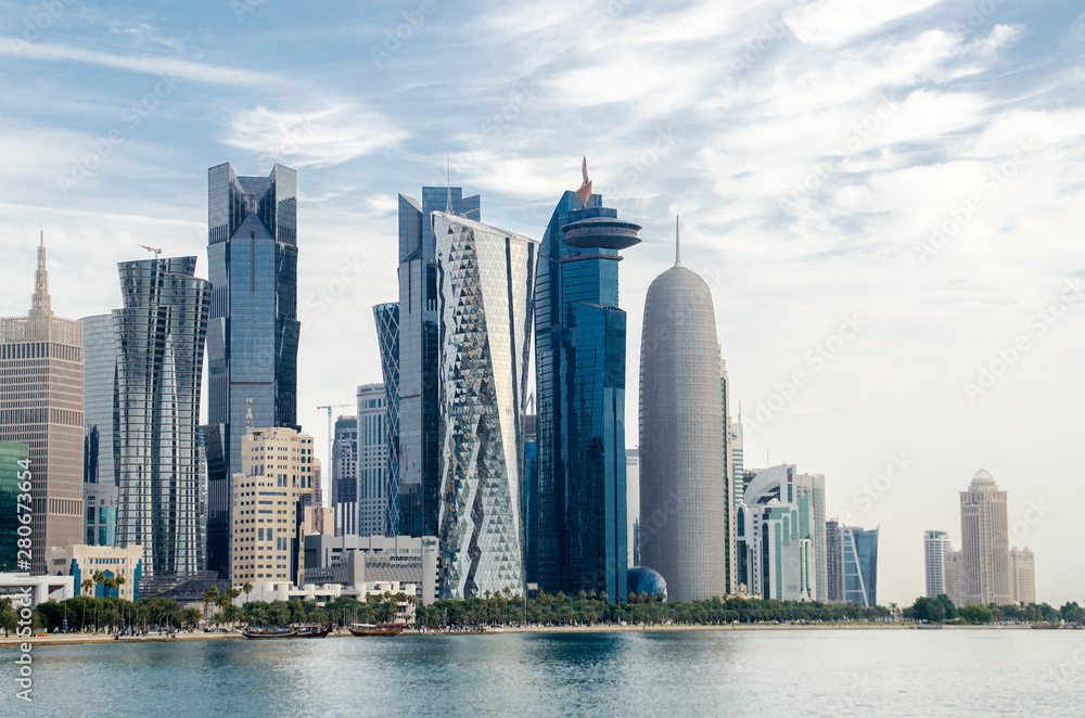 Naklejka premium Doha's Corniche in West Bay, Doha, Qatar - Skyscrapers / Buildings
