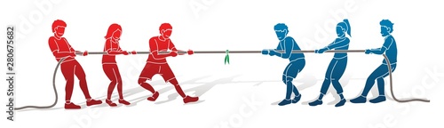 Children playing tug of war cartoon graphic vector