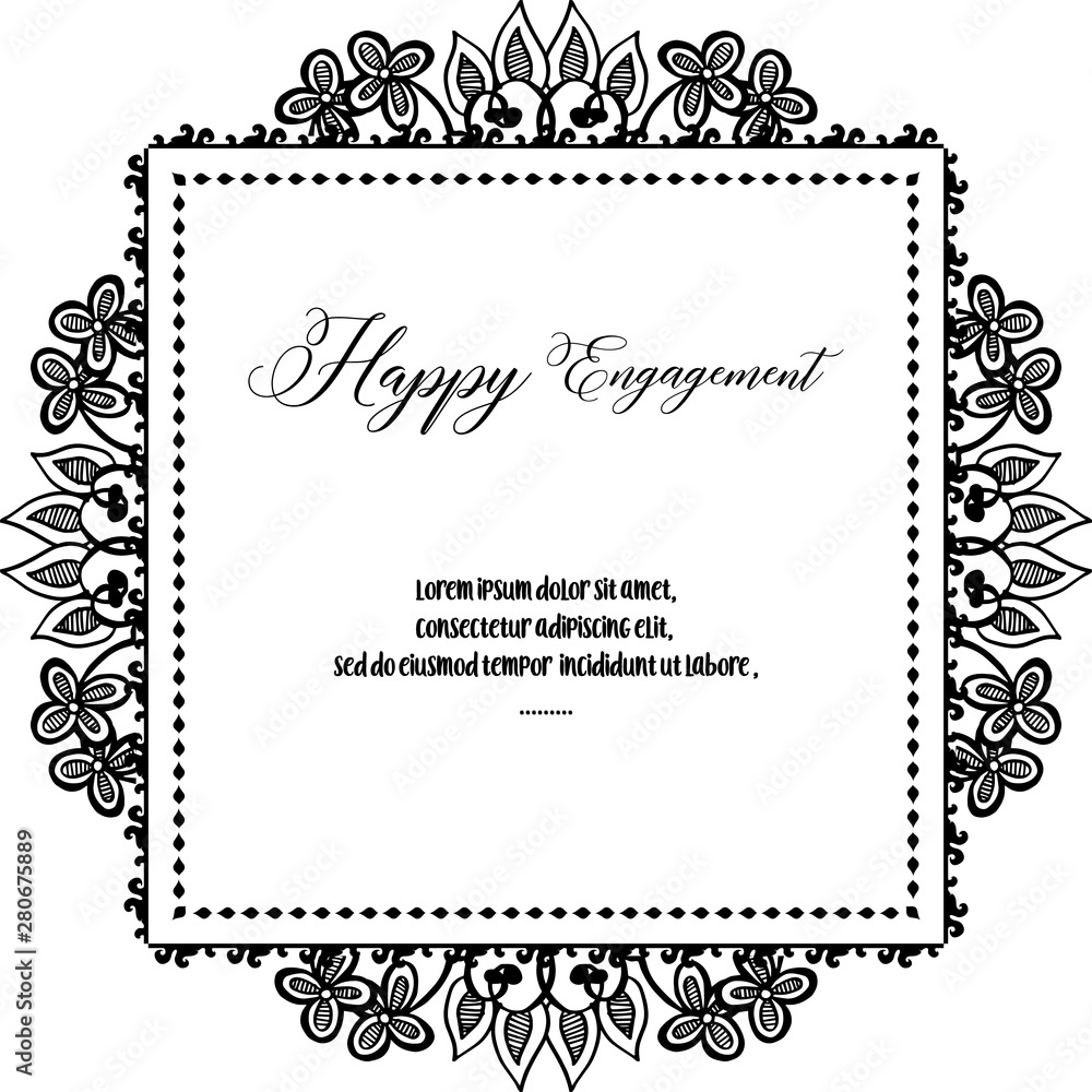 Design card happy engagement, pattern art floral frame, crowd flower and leaf. Vector Design card happy engagement, pattern art floral frame, crowd flower and leaf. Vector