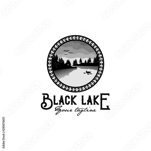 black lake panorama emblem logo design