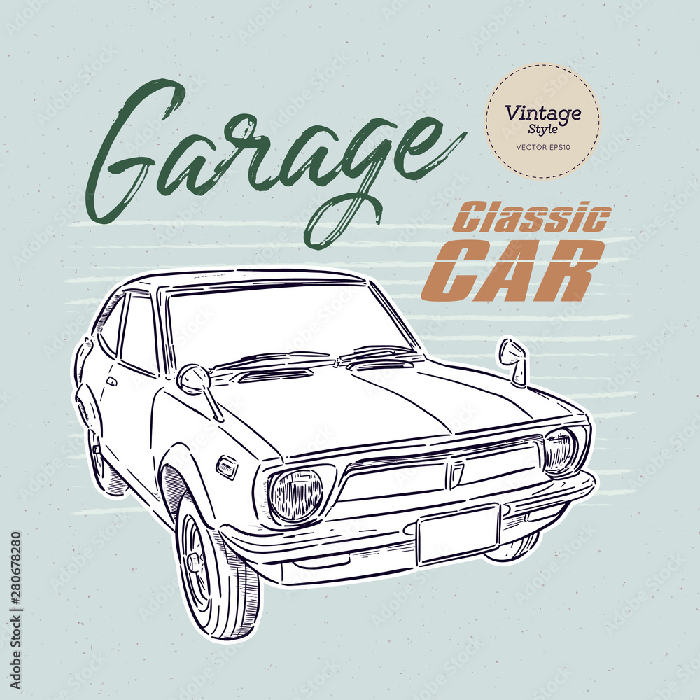 Fototapeta premium Classic car, hand draw sketch vector.