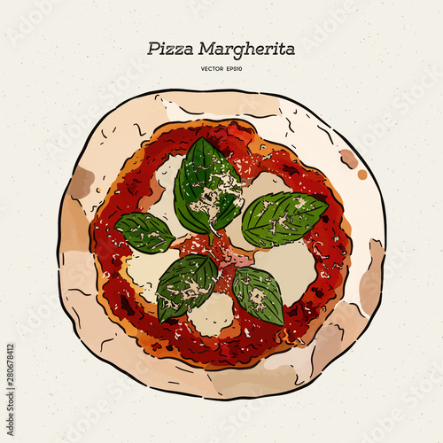 Pizza Margherita, hand draw sketch vector.