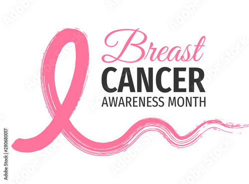 Breast Cancer Awareness Month banner. Hand drawn awareness pink ribbon. 