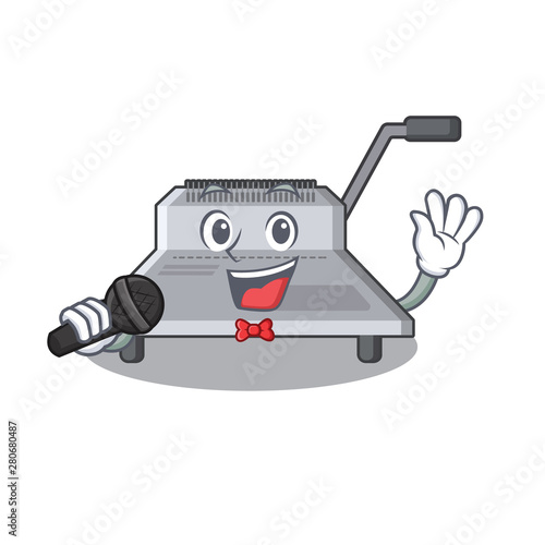 Singing binding machine above wood table cartoon