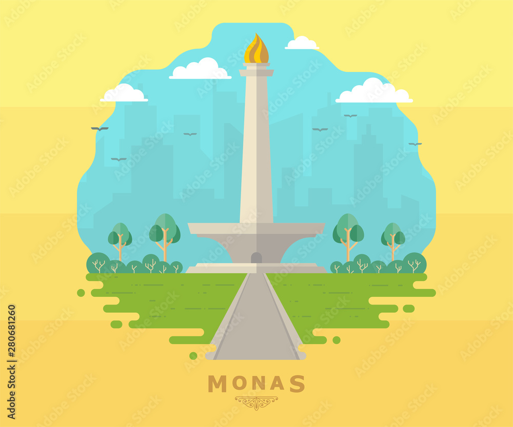 Jakarta Monas Flat Vector Design Illustration National Monument Of