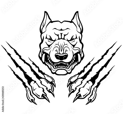 Pitbull Rage Rip Attack, White Line Art