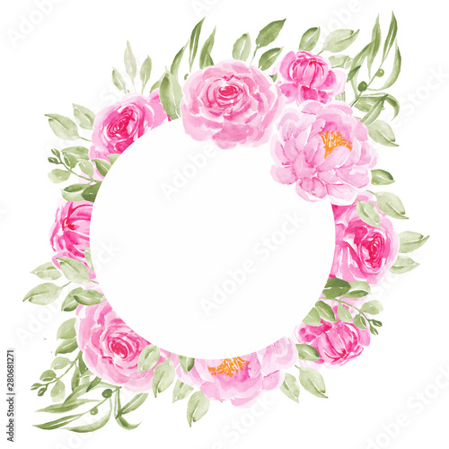 pink peony flowers circle frames for wedding invitation