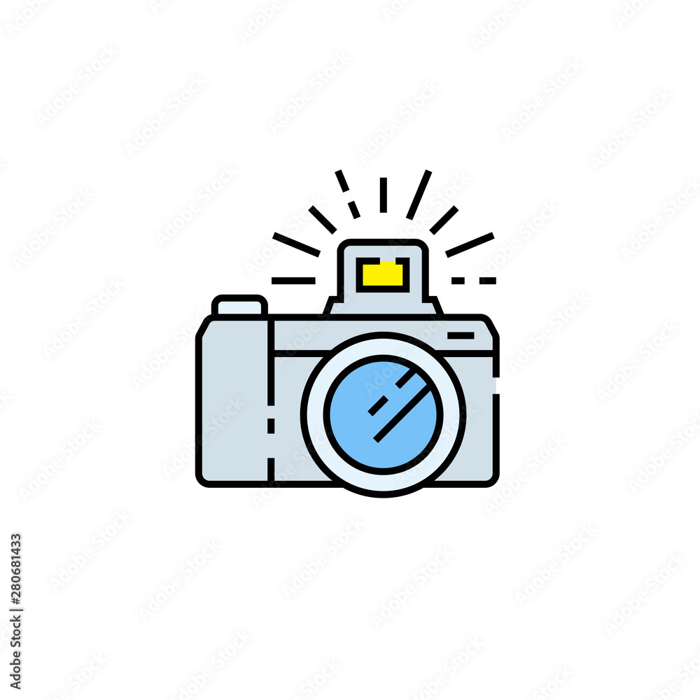 Camera flash line icon. Photo symbol. Photography sign. Vector illustration. Camera flash line icon. Photo symbol. Photography sign. Vector illustration.