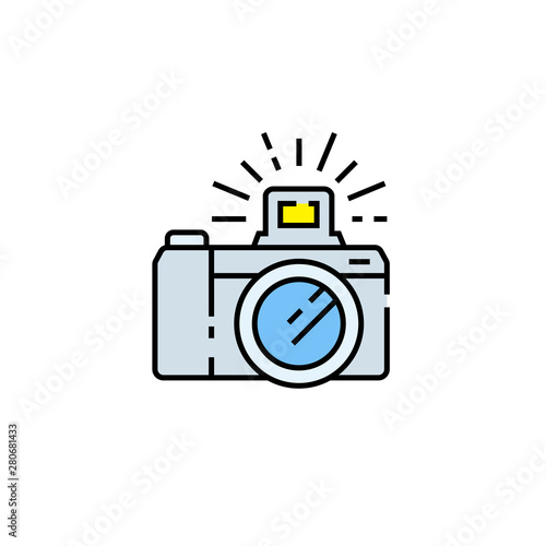 Camera flash line icon. Photo symbol. Photography sign. Vector illustration.